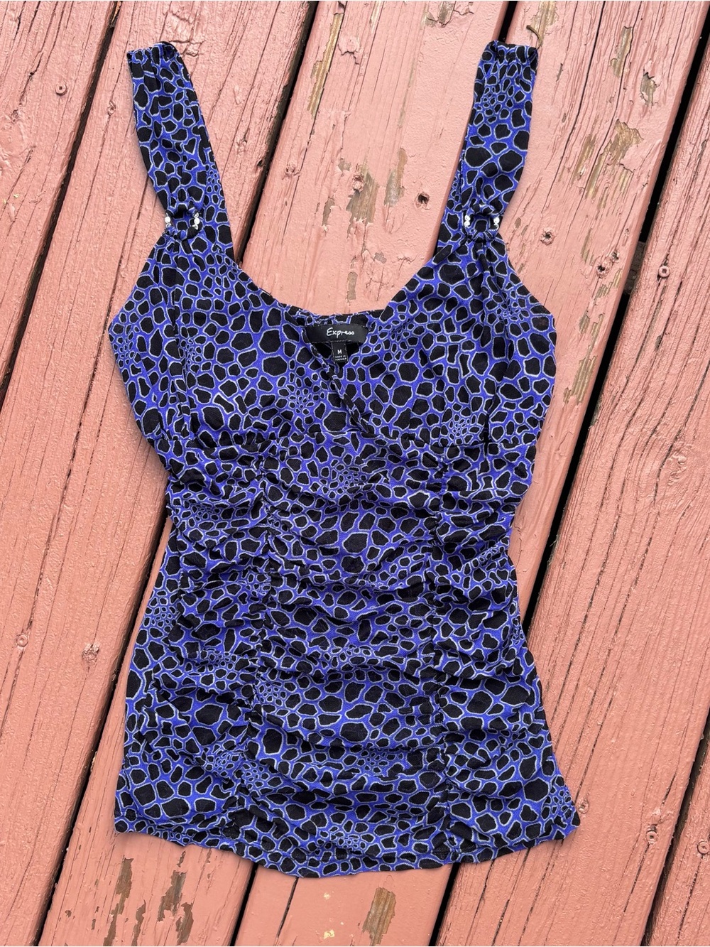 Y2K Express Blue & Black Patterned Tank Top size M